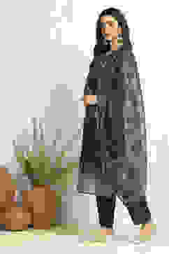 Blue Chanderi Floral Printed Festive Unstitched Suit Set image number 4