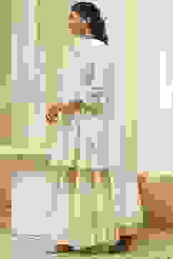 Off-White Cotton Embroidered Flared Suit Set image number 3