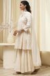 Off-White Cotton Embroidered Flared Suit Set image number 3