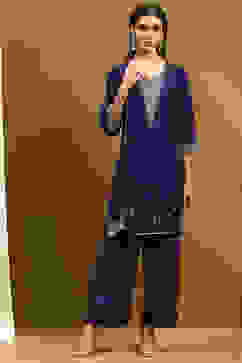 Purple Embroidered Straight Suit Set image number 7