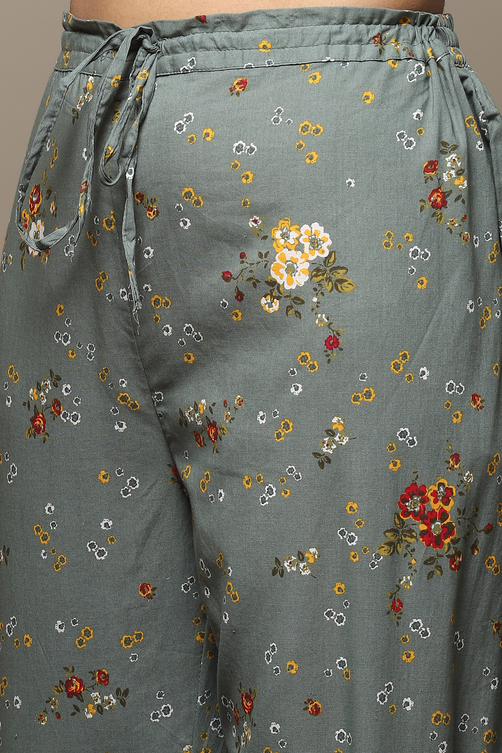 Yellow Cotton Straight Kurta Palazzo Suit Set image number 2