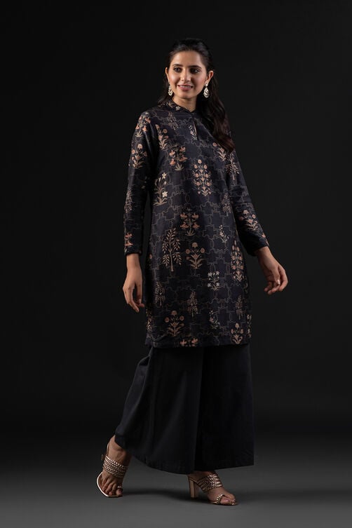 Rohit Bal Black Cotton Silk Straight Printed Kurta Set image number 5