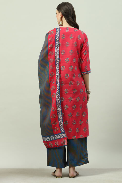 Red Cotton Straight Kurta Palazzo Suit Set image number 4