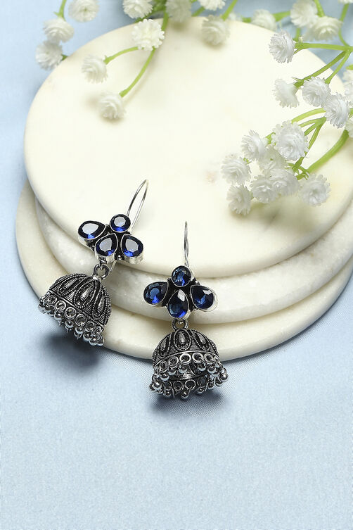 Blue Oxidised Stone Studded Jhumkas image number 0