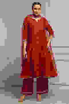 Red Polyester Kalidar Printed Suit Set image number 6