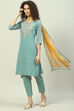 Sage Green Art Silk Straight Kurta Slim Pant Suit Set image number 5