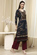 Teal Floral Printed Straight Kurta image number 4