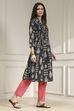 Black Cotton Printed A-Line Kurta image number 4