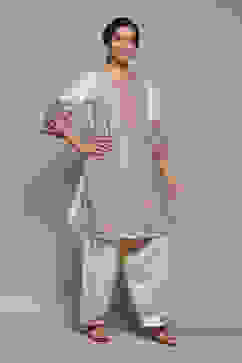 Off White Cotton Blend Straight Yarndyed 2 Piece Set image number 3