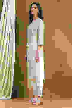 Off White Viscose Blend Straight Set image number 3