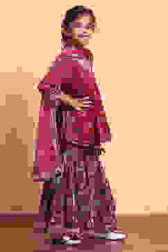 Cherry Red Viscose Blend Flared Suit Set image number 5