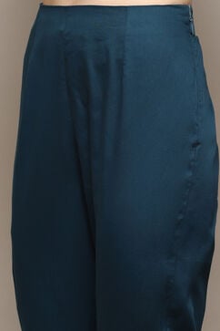 Teal Poly Viscose Straight Kurta Slim Pant Suit Set image number 2