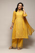 Yellow Cotton Silk Gathered Kurta Palazzo Suit Set image number 7