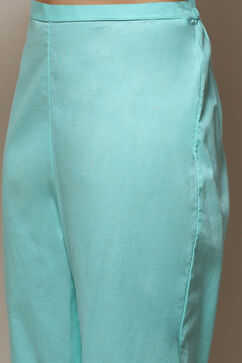 Teal Blue Cotton Hand Embroidered Unstitched Suit Set image number 3