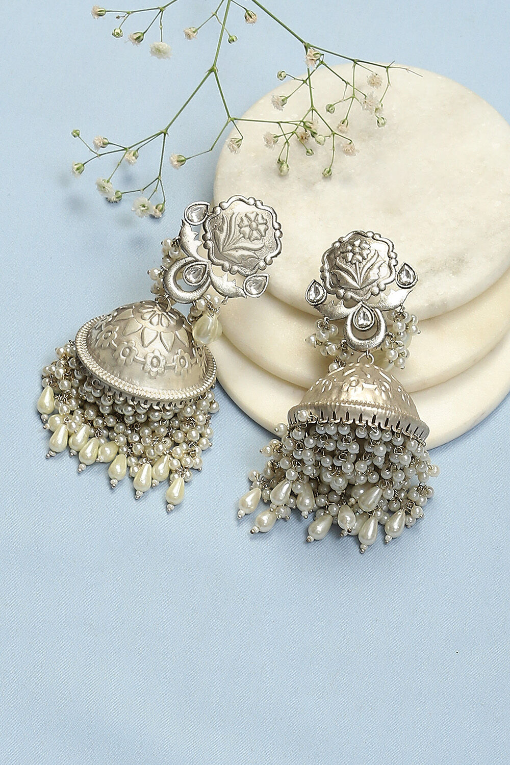 Oxidised Silver Brass Earrings image number 0