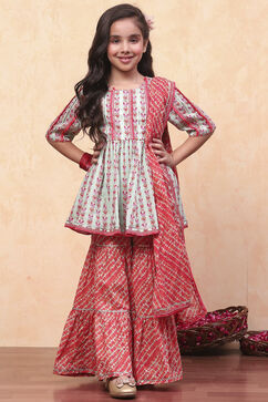 Aqua-Coral Cotton Sharara Suit Set image number 6