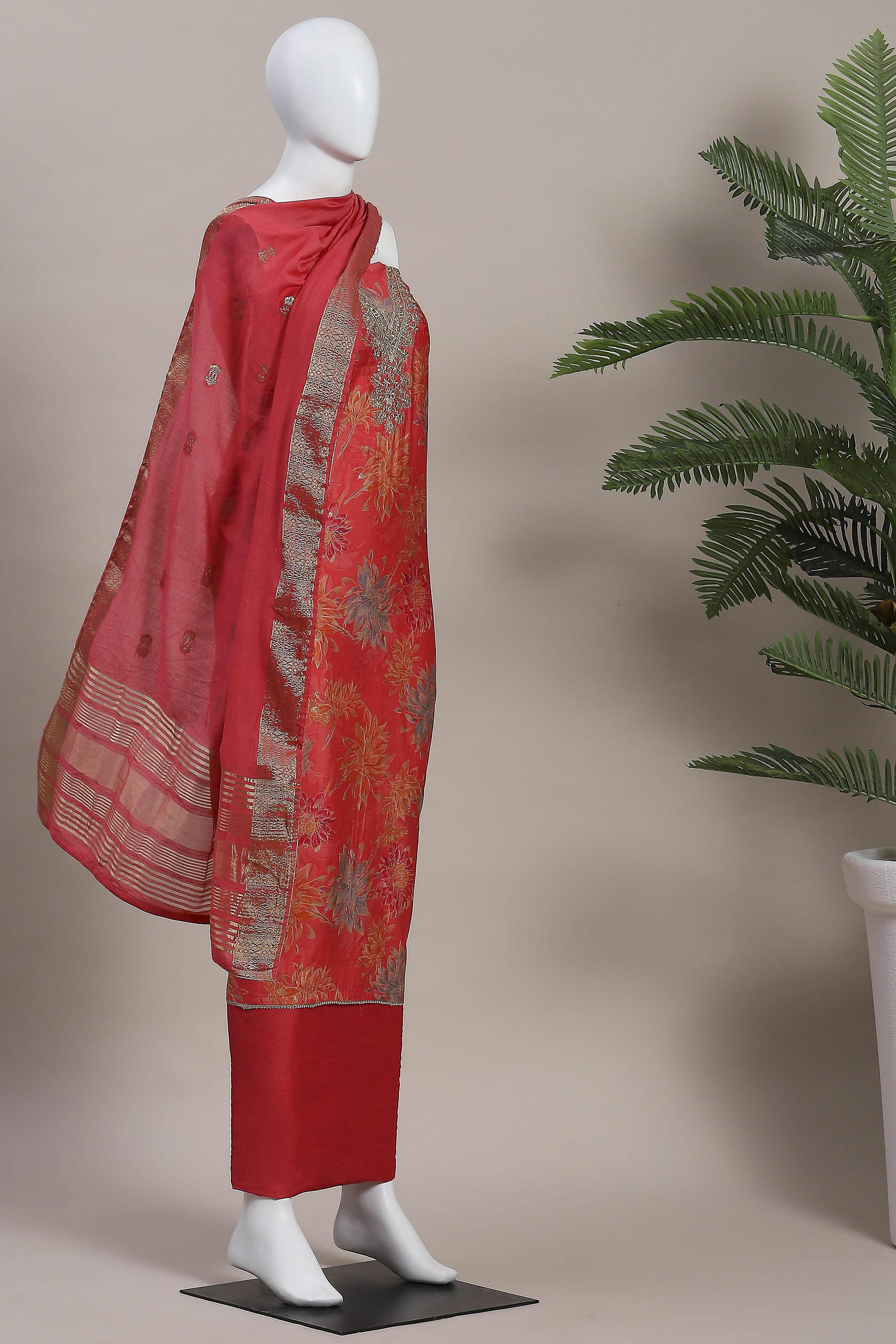 Old-Rose Modal Rajasthani Print Unstitched Suit Set image number 4