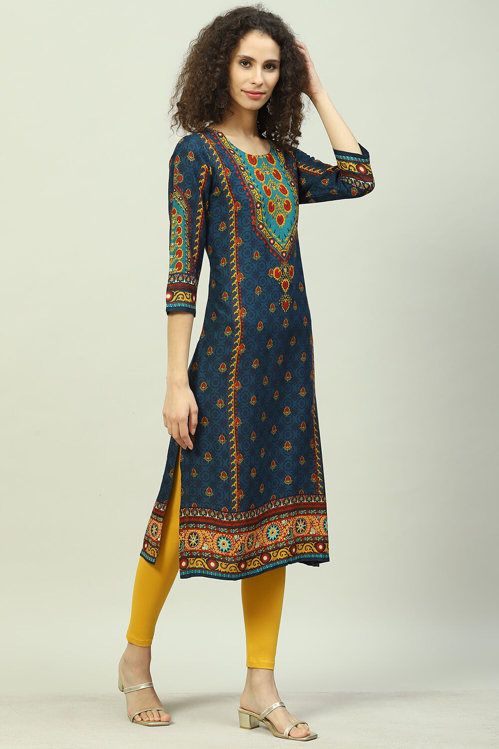 Rust LIVA Straight Printed Kurta image number 3