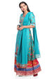 Teal Blue Art Silk A-Line Printed Kurta image number 2