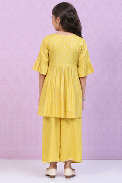 Lime Yellow Rayon Flared Printed Kurta image number 4