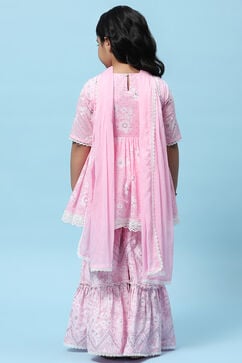 Pink Cotton Viscose Gathered Suit Set image number 5