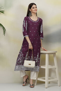 Purple A-Line Viscose Kurta image number 3