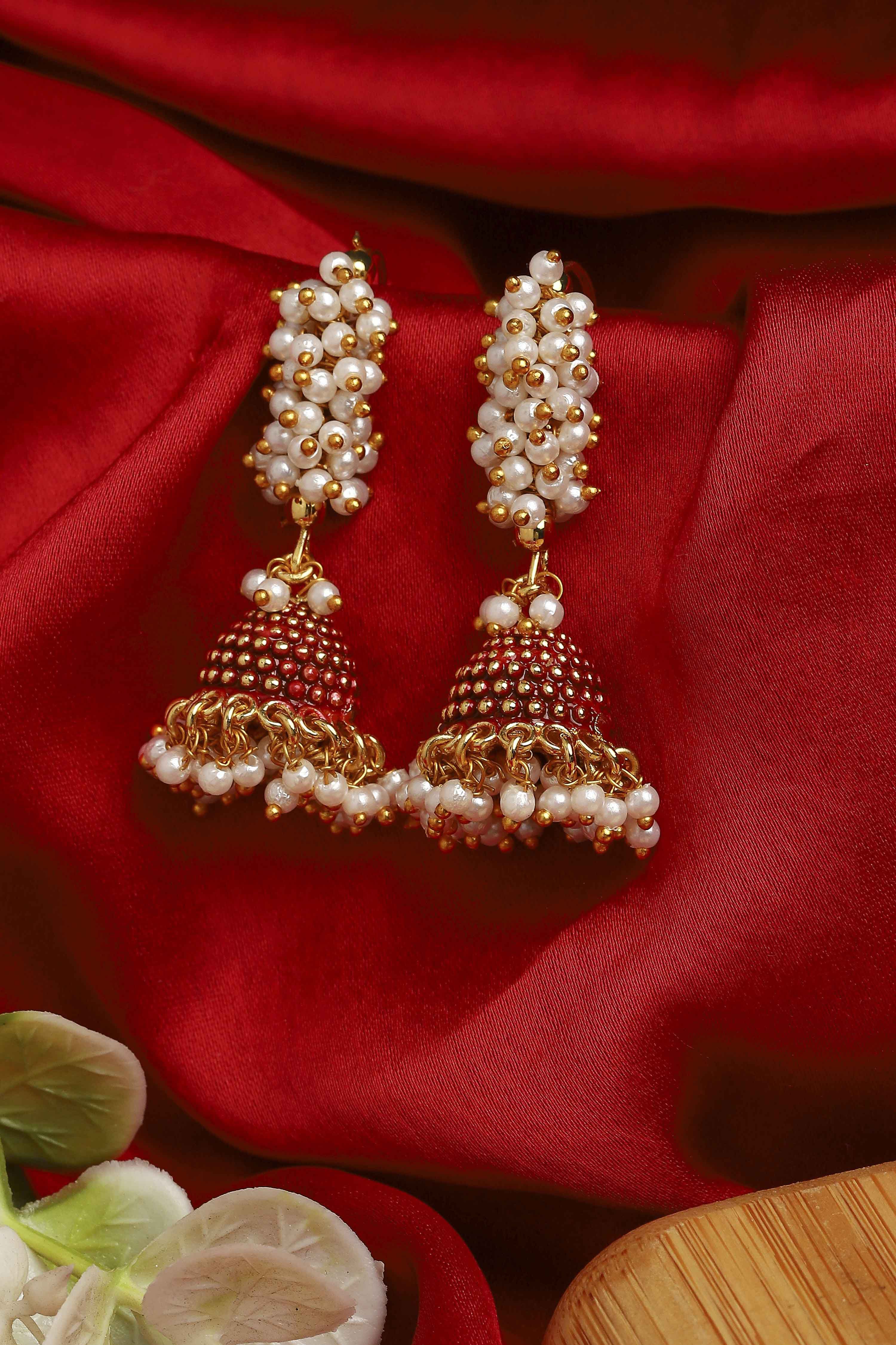 Maroon Brass Jhumka image number 2