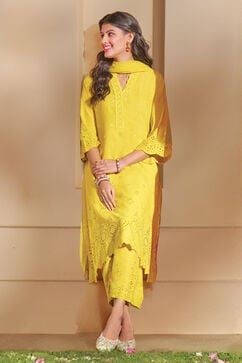Lime Yellow Cotton Straight Suit Set image number 7