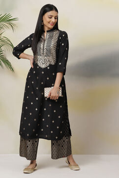 Black Art Silk Straight Printed Kurta image number 3