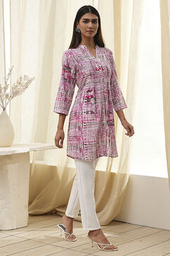 Pink Printed Straight Short Kurta image number 4
