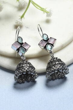 Mint Green Pink Brass Jhumka image number 0