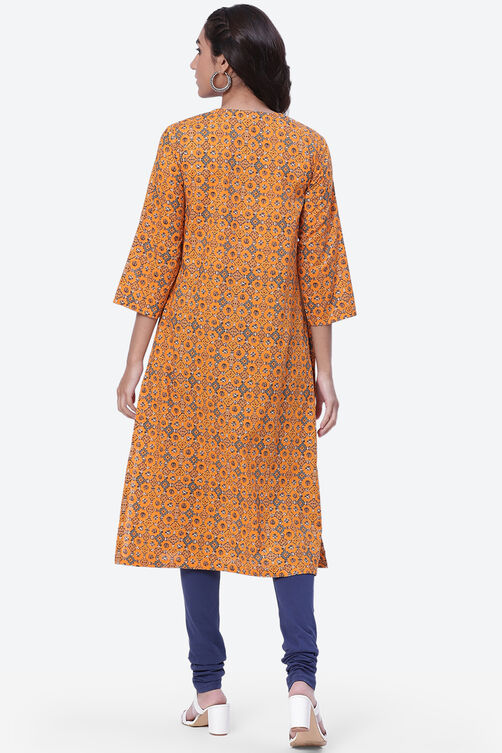 Orange Cotton A-Line Kurta image number 4