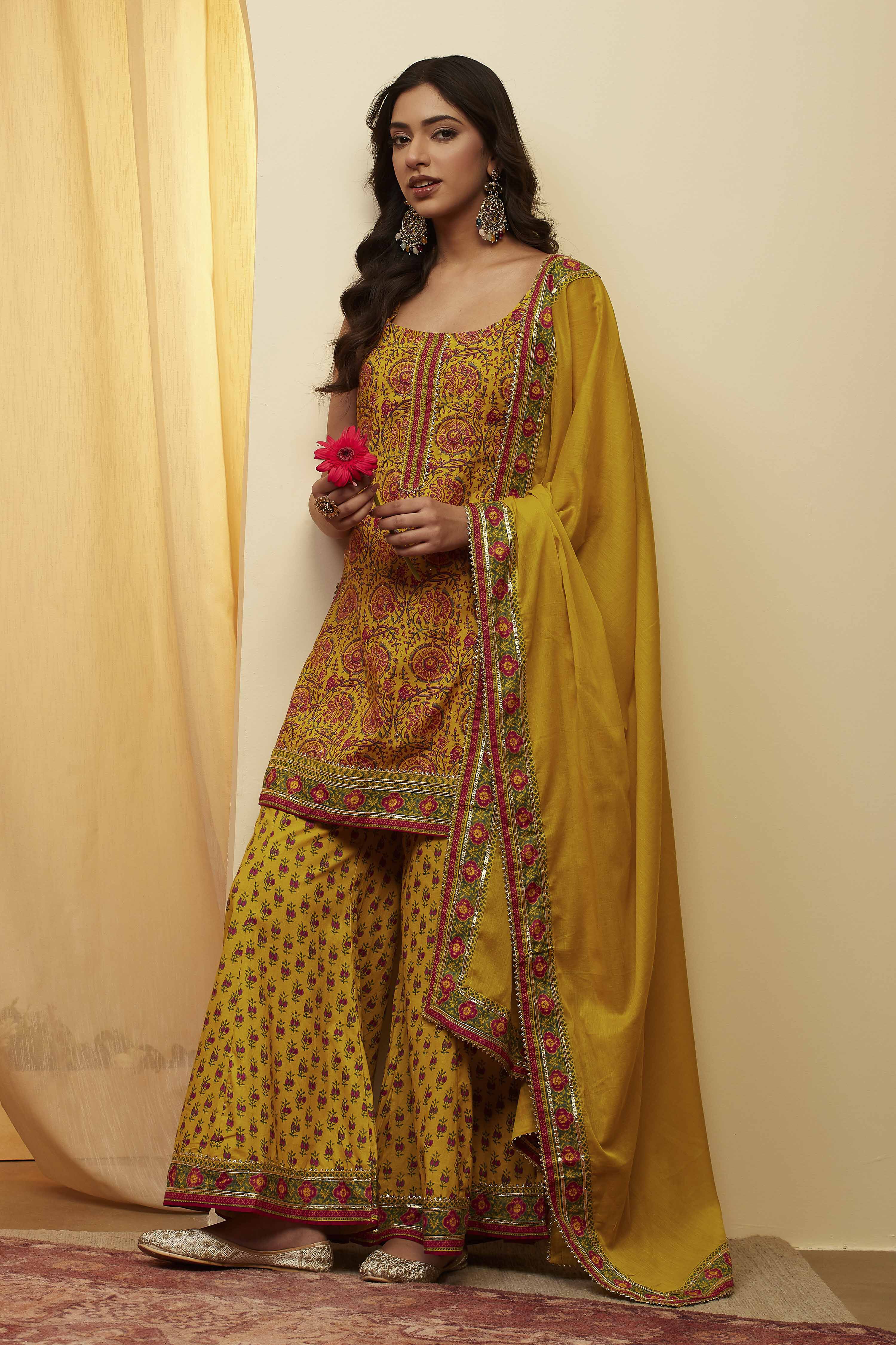 Lime Cotton Straight Suit Set image number 0