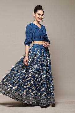 Blue Polyester Straight Kurta Skirt Suit Set image number 5