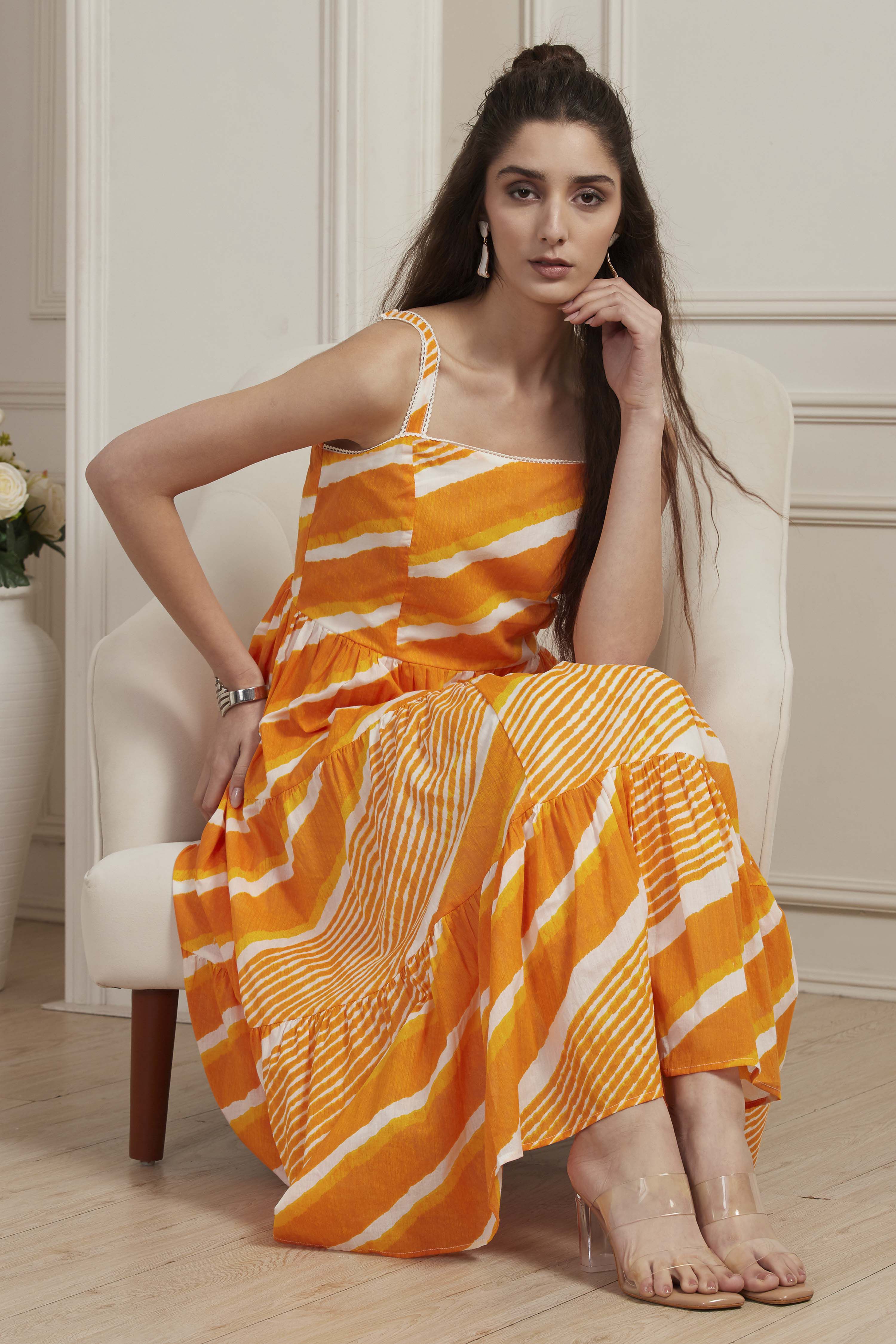 Yellow Cotton Tiered Dress image number 0