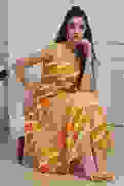 Yellow Cotton Printed Tiered Dress image number 0