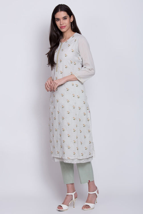 Ice Blue Cotton Straight Kurta image number 2