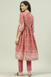 Dusky Pink Printed Cotton Gathered Suit Set image number 4