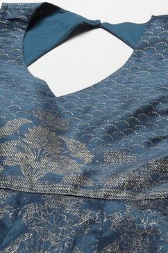 Teal Cotton Blend Flared Printed Kurta Suit Set image number 1