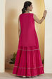 Red Embroidered Gathered Lehenga Set with Jacket image number 6