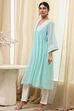 Aqua Embroidered Gathered Kurta image number 2
