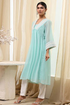 Aqua Polyester Straight Kurta image number 2