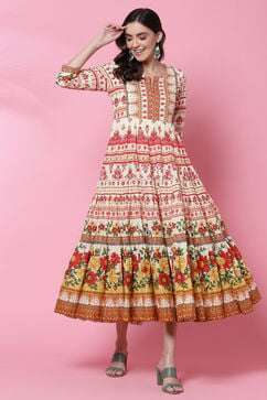 Ecru Cotton Flared Fusion Dress image number 0
