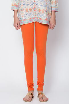 Orange Cotton Blend Dyed Churidar image number 1