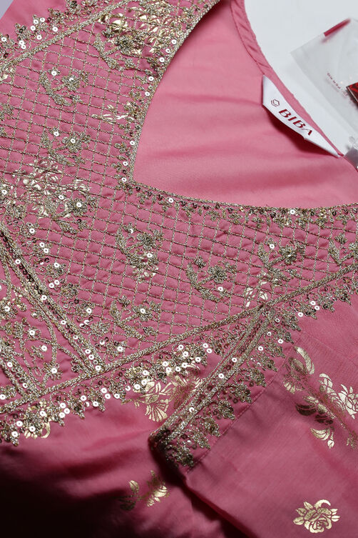 Pink Art Silk Double Layered Kurta Churidar Suit Set image number 1