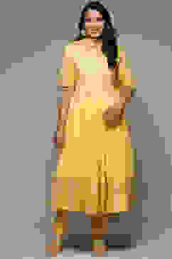 Yellow Cotton Anarkali Kurta Churidar Suit Set image number 7