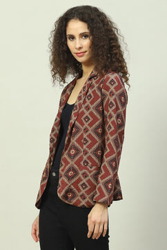 Black Viscose Straight Printed Jacket image number 2