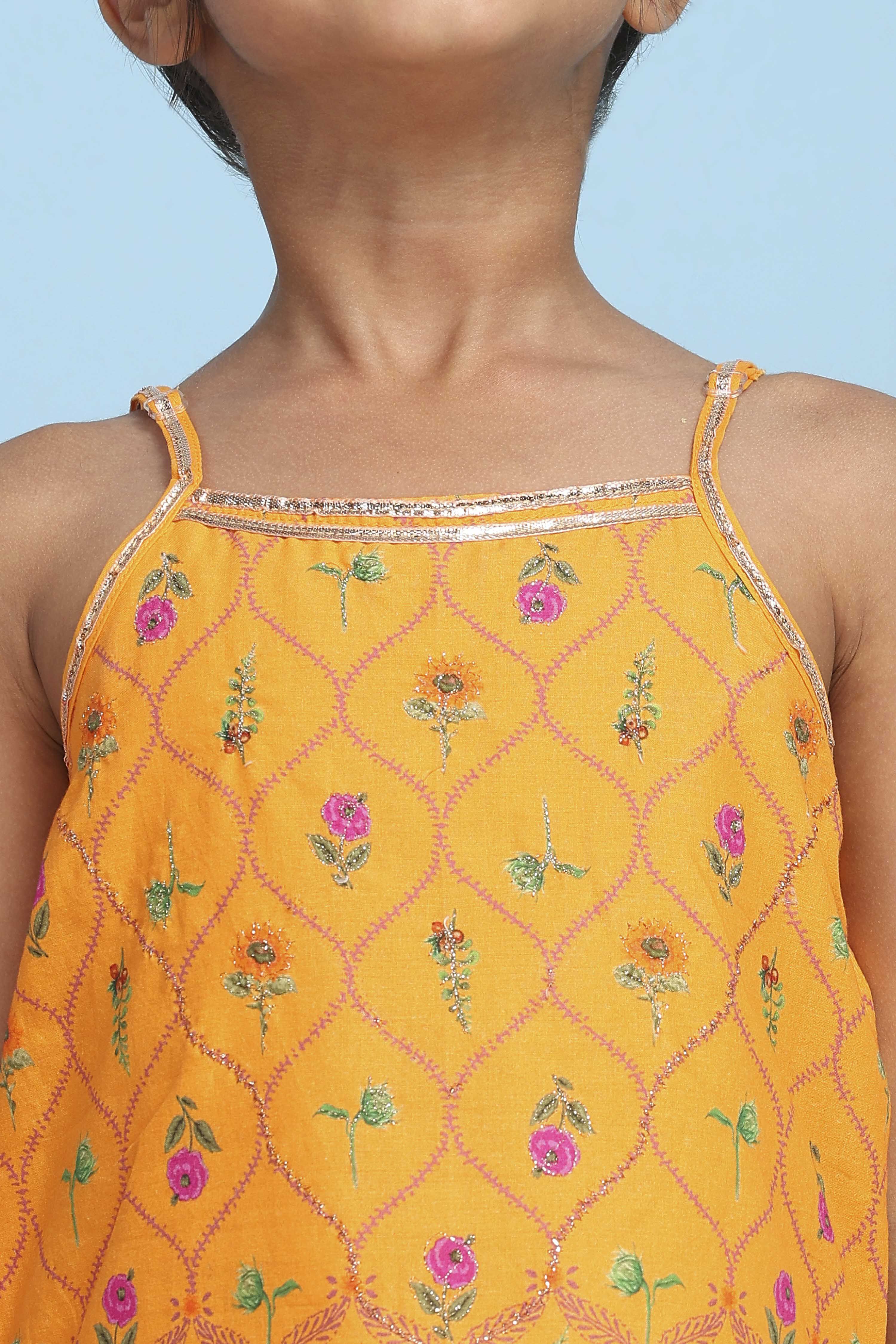 Orange Cotton Printed Straight Suit Set image number 1