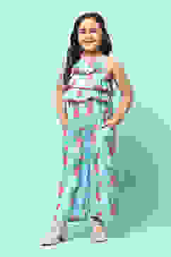 Blue Cotton Straight Printed Jumpsuit image number 5
