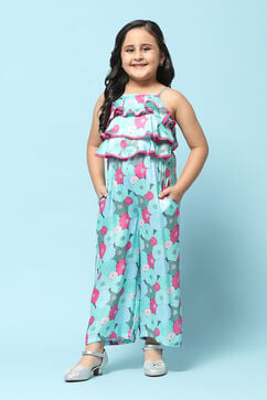 Blue Cotton Straight Printed Jumpsuit image number 5